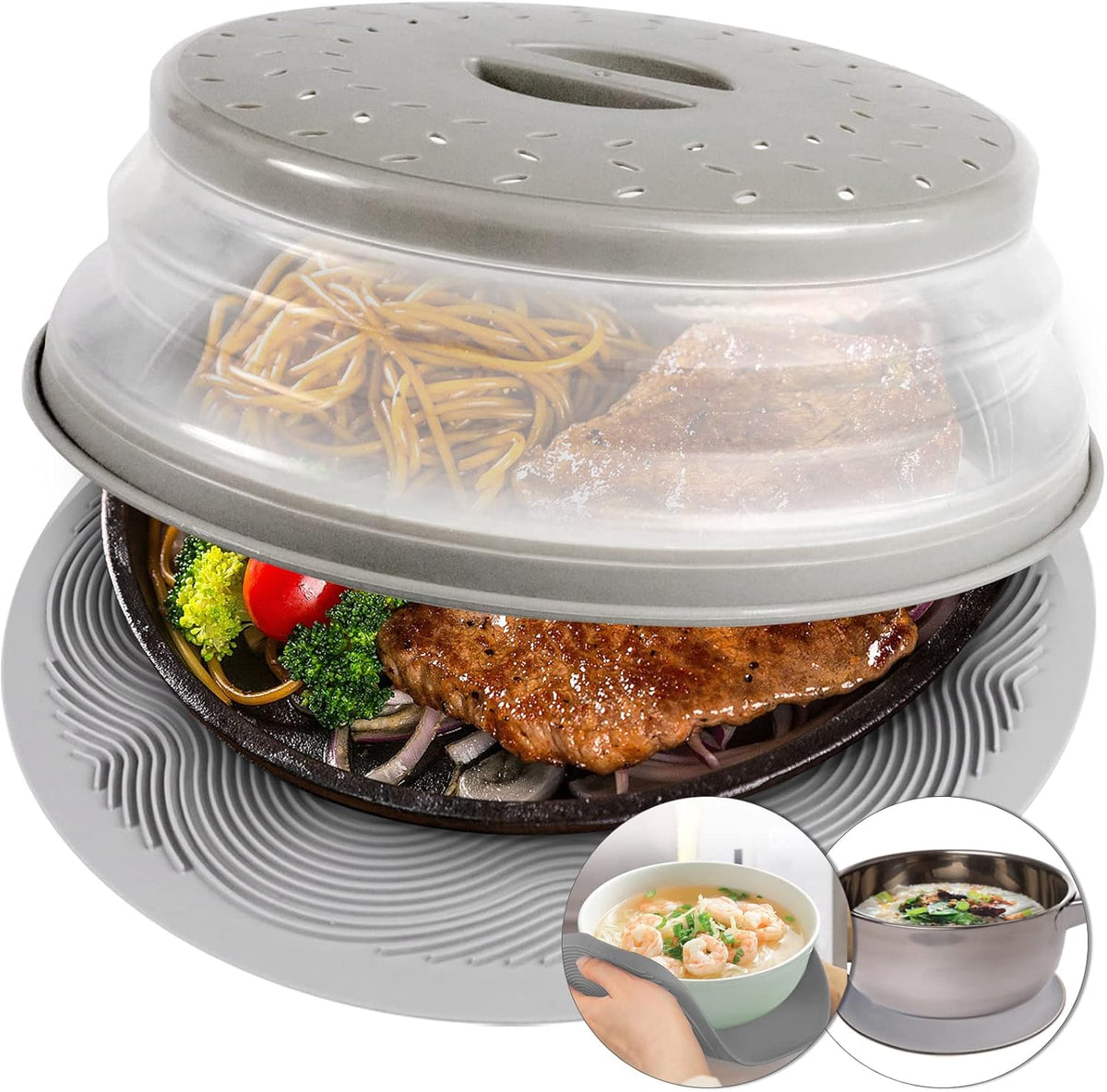 10.5" diameter pp plastic microwave splatter cover with vented top for steam circulation