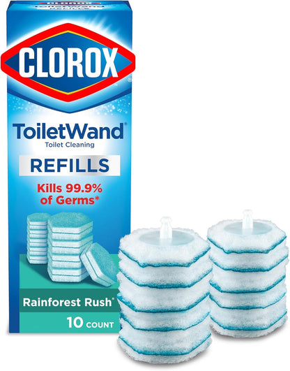 10-count pack of disposable scrubbing pads preloaded with clorox cleaner
