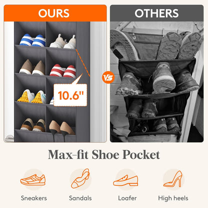 10 deep pockets (on 6-tier model) with slanted openings for easy one-handed access