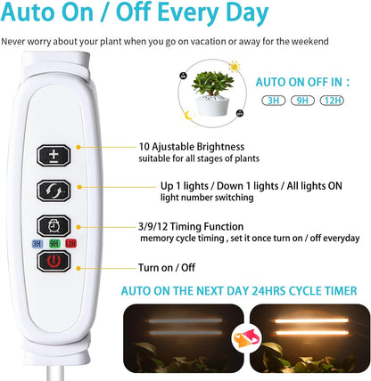 10 dimmable brightness levels with 3 switch modes (a, b, or both heads on)