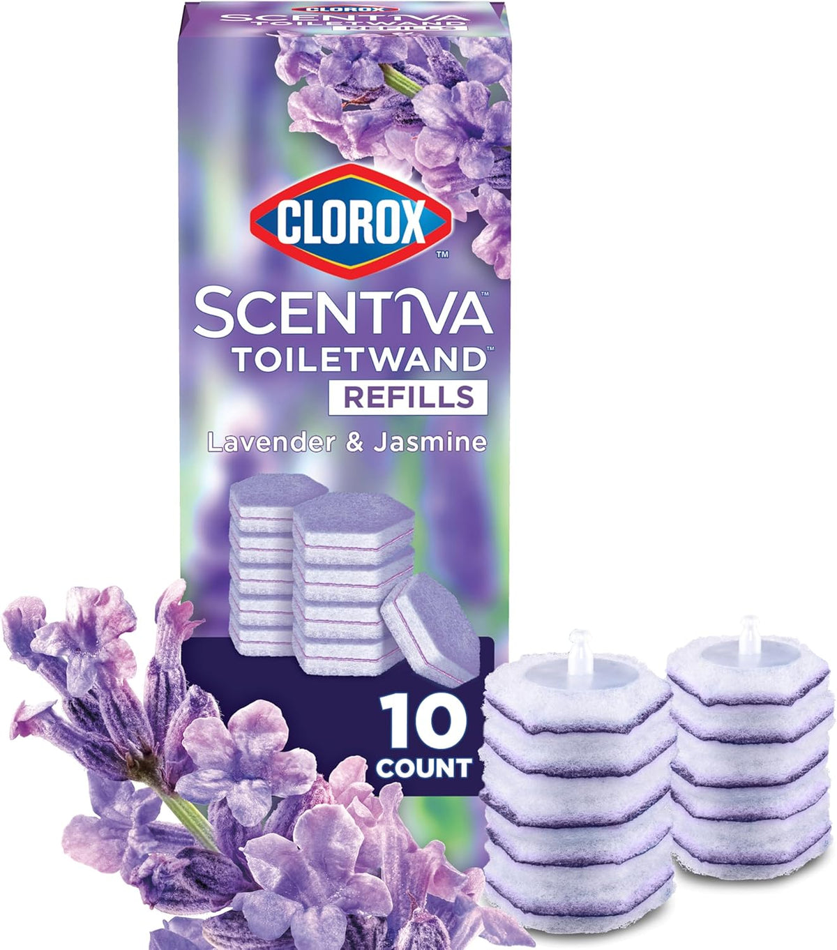 10 disposable scrubbing pads preloaded with clorox cleaner