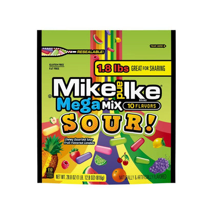 10-flavor mega mix sour assortment including zappin' apple, slammin' strawberry, and shockin' raspberry
