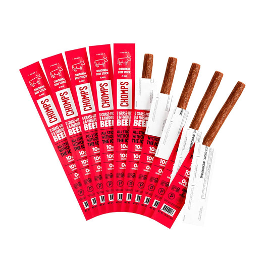 10 grams of lean beef protein per 1.15 oz stick with zero sugar and ~100 calories