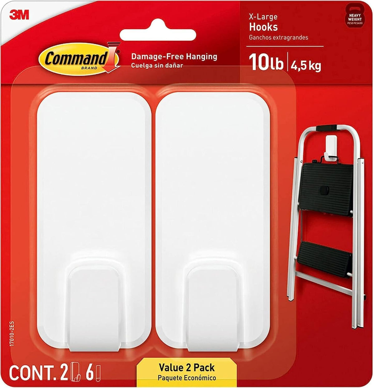 10 lb weight capacity per xl hook with damage-free 3m adhesive technology