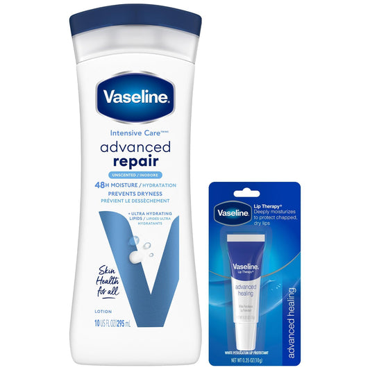 10 oz intensive care advanced repair body lotion bottle with petroleum jelly formula