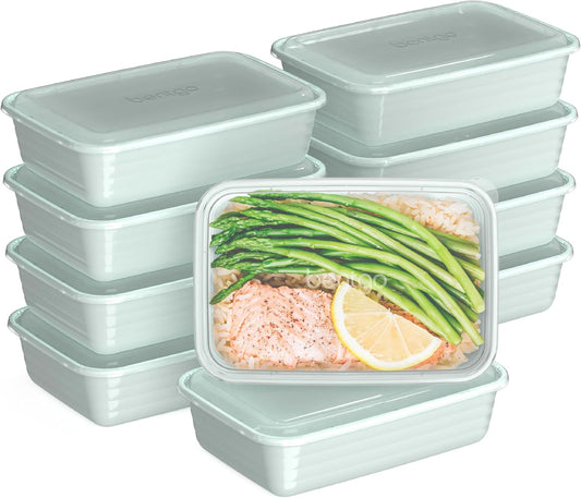 10 rectangular one-compartment trays with 4-cup capacity each and embossed portion measurements