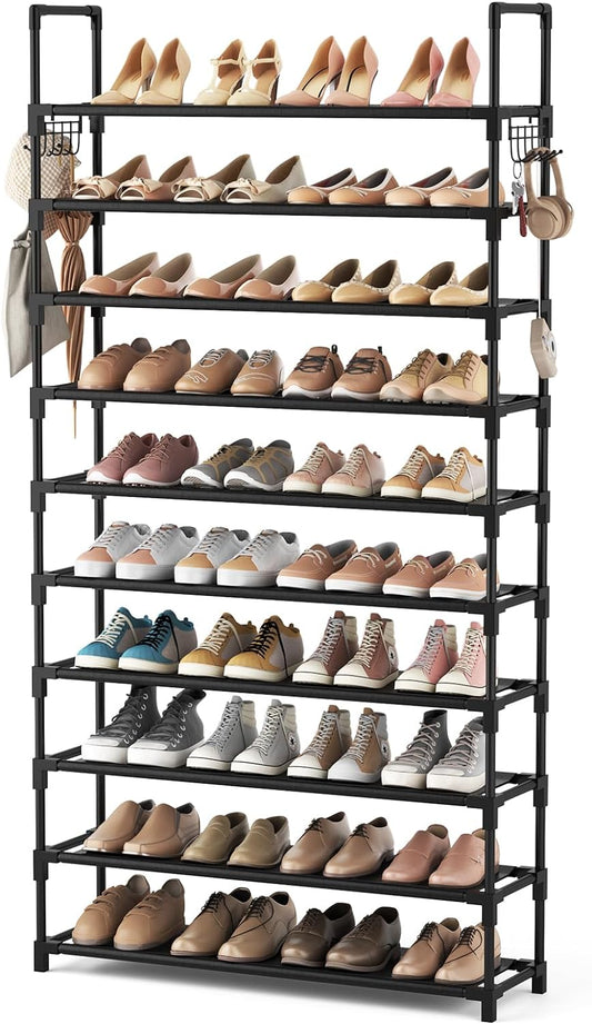 10 tiers holding up to 4 pairs of adult shoes each (50 pairs total)
