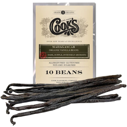 10 whole grade a organic madagascar vanilla bean pods per pack