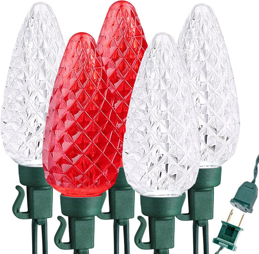 100 c9 faceted strawberry-shaped led bulbs in red & cool white (with 25/50/100 led and 7+ color variants)