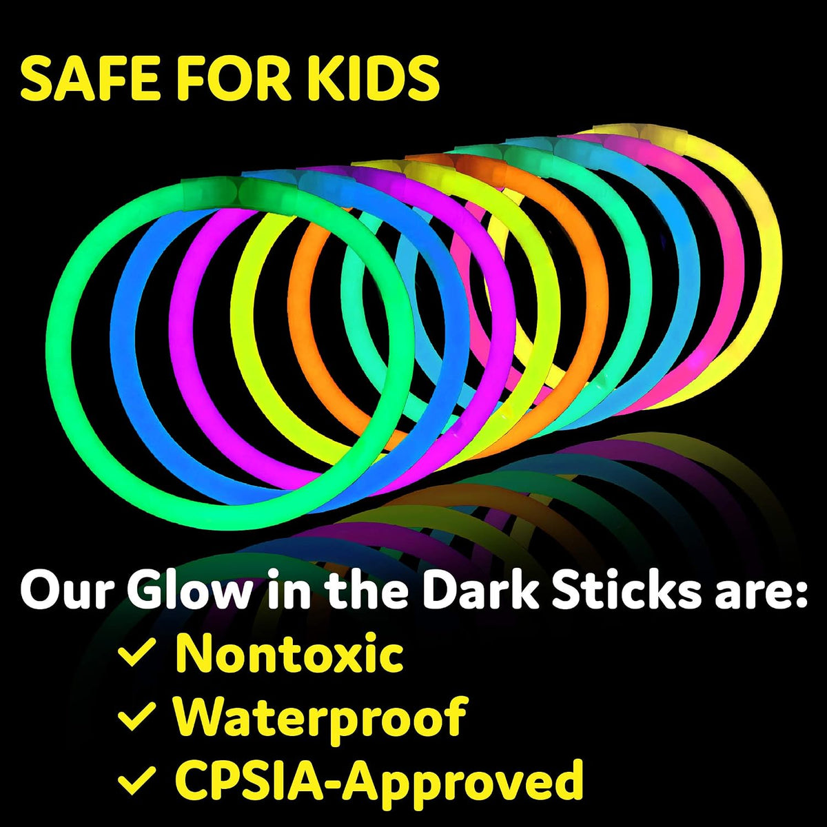 100 connectors included to build necklaces, bracelets, and custom glow shapes