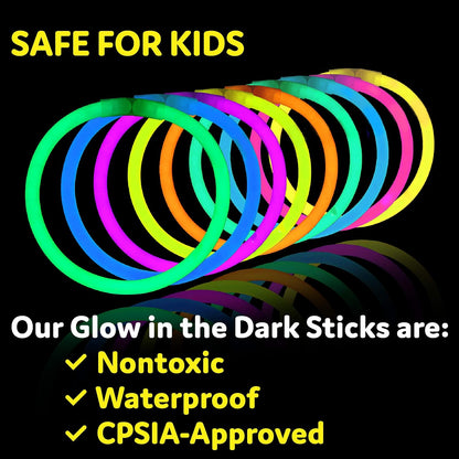 100 connectors included to build necklaces, bracelets, and custom glow shapes
