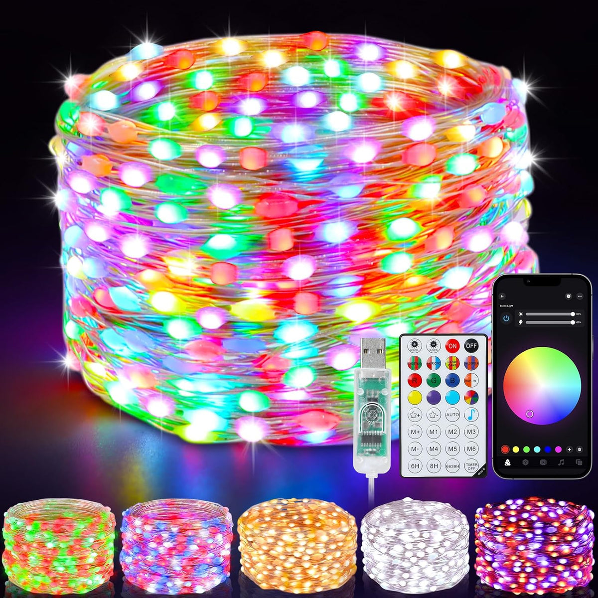 100 high-brightness leds across 33ft of flexible silver/copper wire