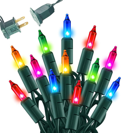 100 incandescent multicolor bulbs on 18.5 ft string with 2.25-inch spacing