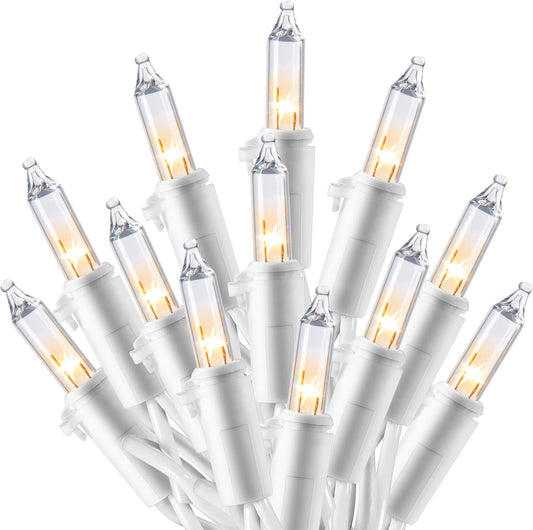 100 incandescent t5 mini bulbs on 21.4 ft white wire with 2.36-inch bulb spacing