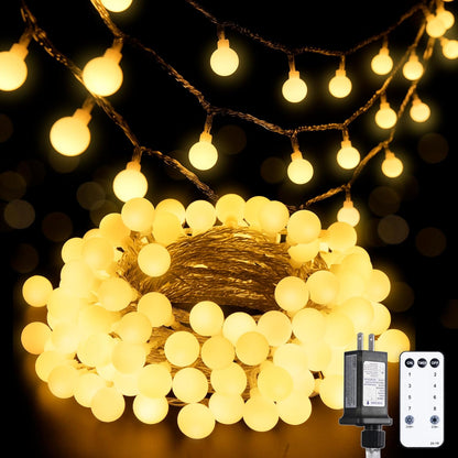 100 led frosted shatterproof globe bulbs across 33ft string plus 10ft lead wire