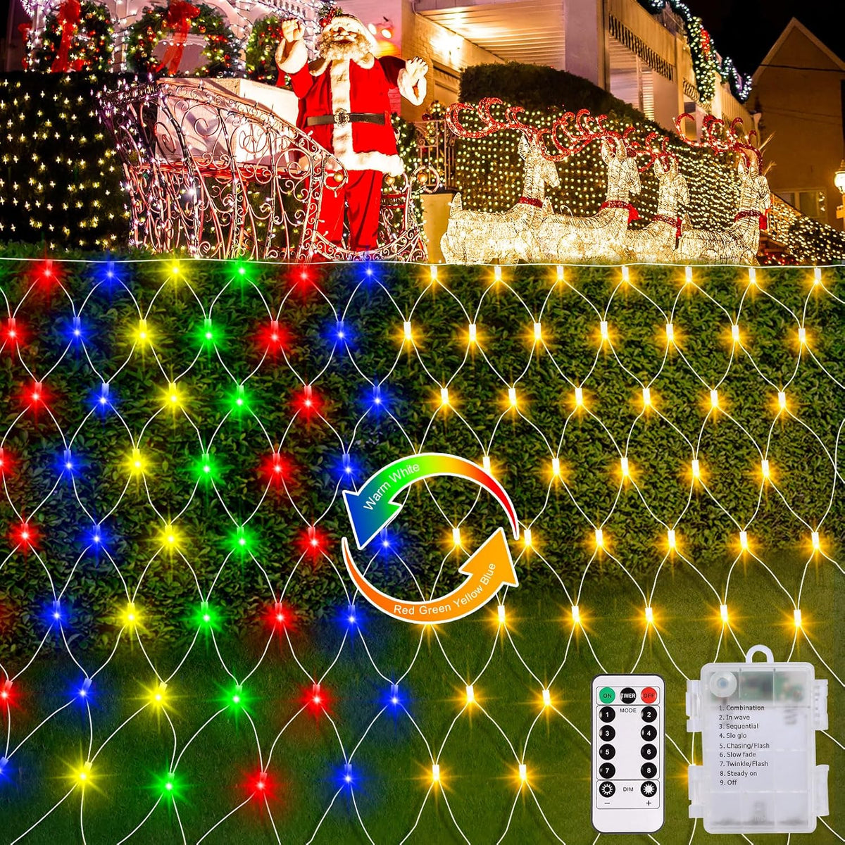 100 led mesh net sized 5ft x 5ft for one-piece coverage of a bush or hedge