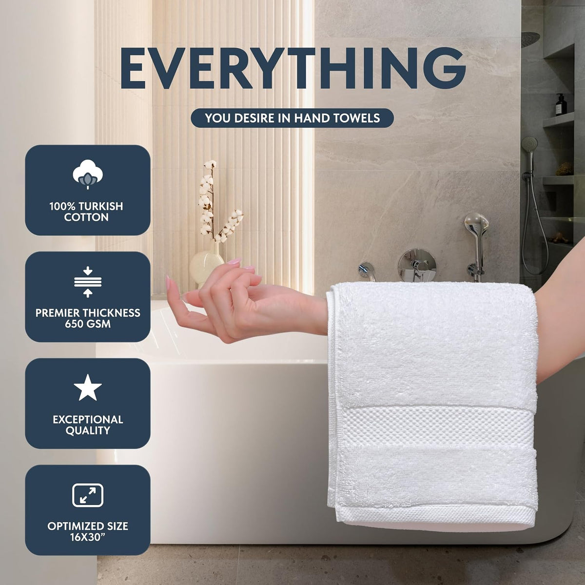 100% turkish cotton construction for softness and high absorbency