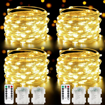 100 ultra-bright leds on 33ft silver-coated copper wire per string (4 strings included)