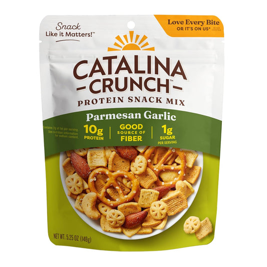 10g of protein per 1/3 cup serving from a blend of pea-protein cereal, soy crisps, almonds, and cashews
