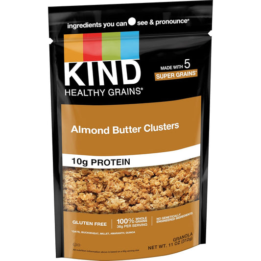 10g protein per serving from almond butter and super grain blend