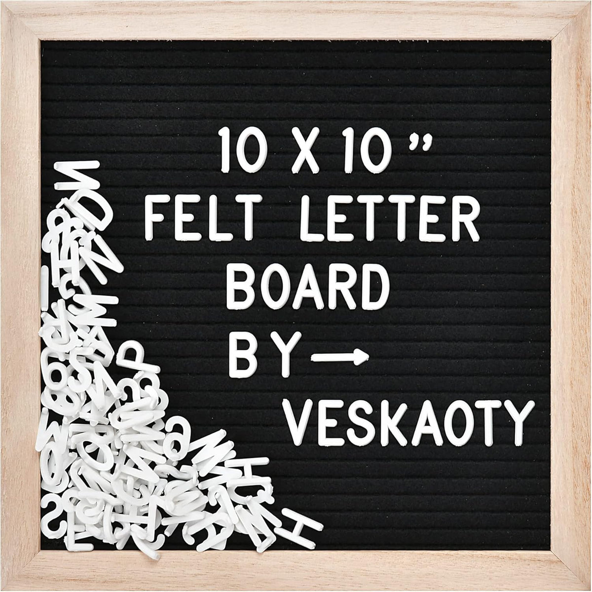10x10 inch wooden-framed felt letter board in black, grey, pink, and blue variants