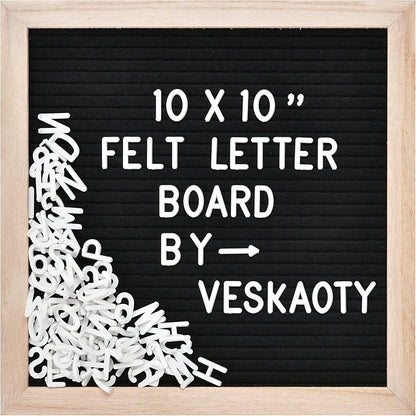 10x10 inch wooden-framed felt letter board in black, grey, pink, and blue variants