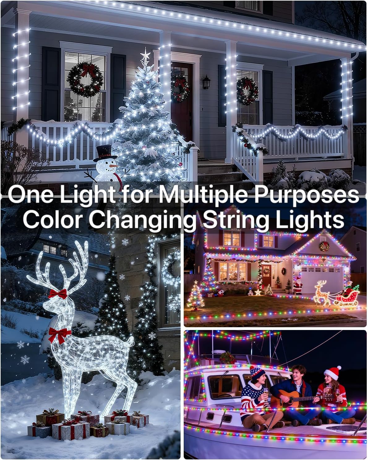 11 lighting modes and 4 adjustable brightness levels controlled via plug button or remote