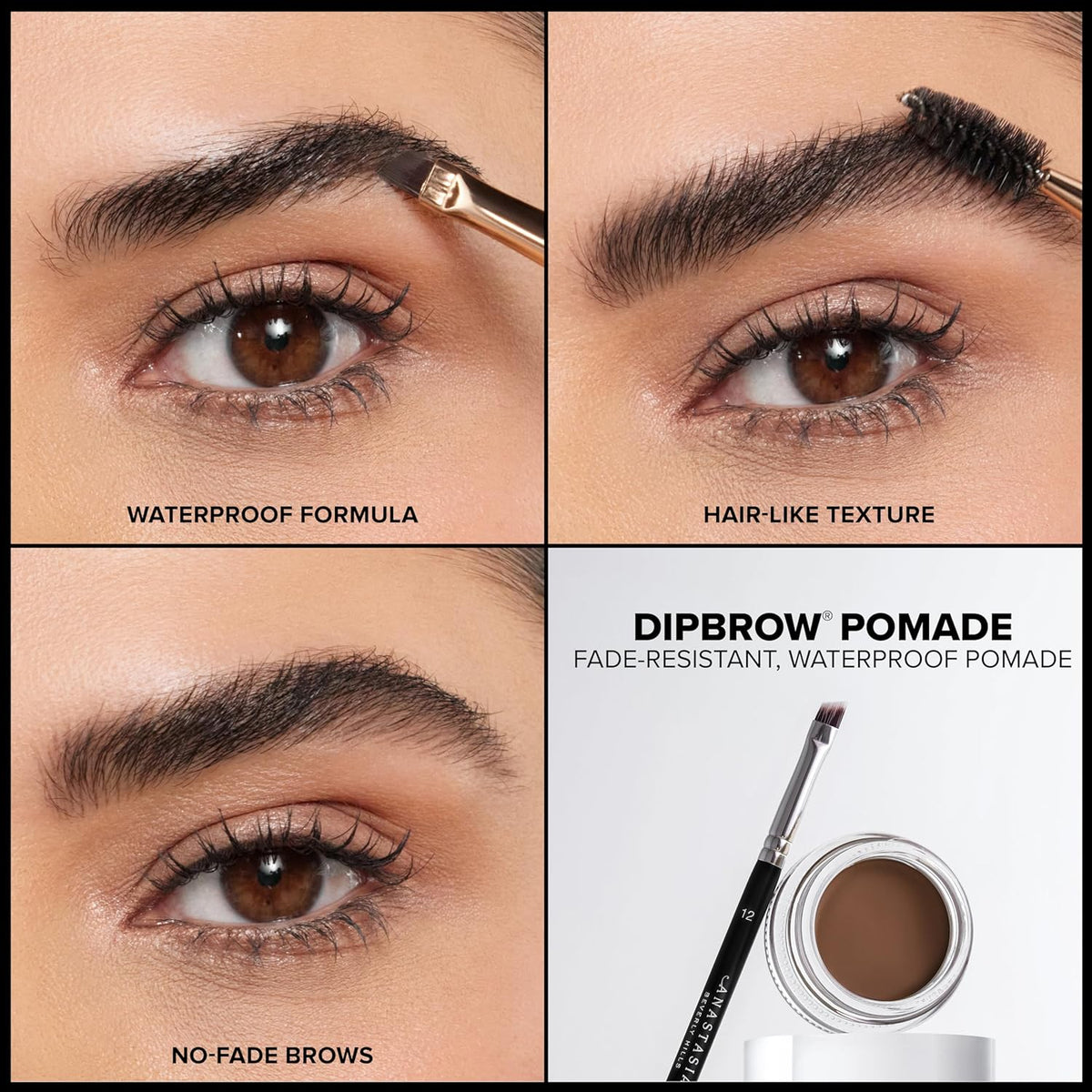 11-shade color range (blonde, soft brown, taupe, caramel, ash brown, medium brown, chocolate, auburn, dark brown, granite, ebony)