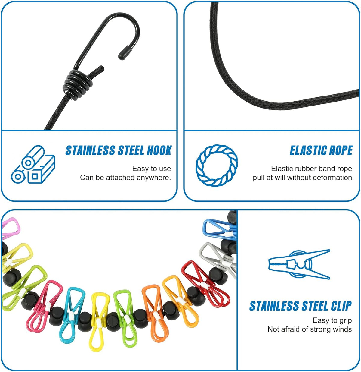 12 colorful clothespins plus 13 anti-skid windproof clips with positioning beads