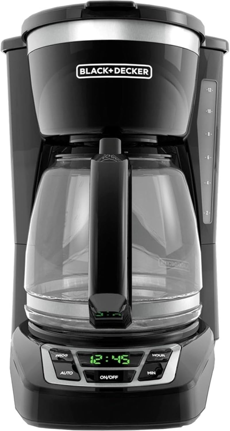 12-cup duralife glass carafe with measurement markings and easy-grip handle