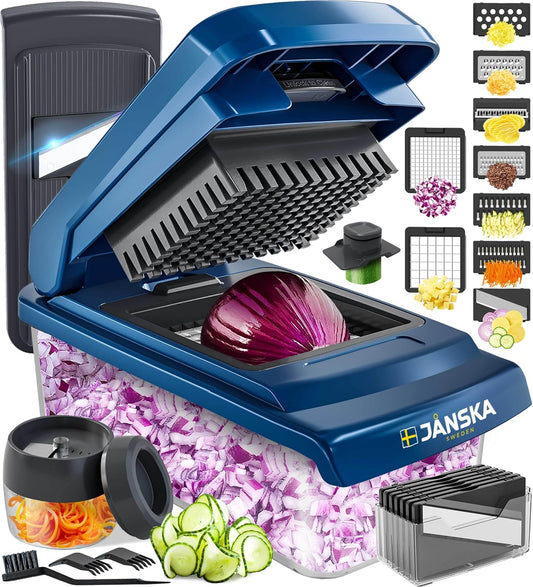 12-in-1 multi-function system: dicer, slicer, spiralizer, grater