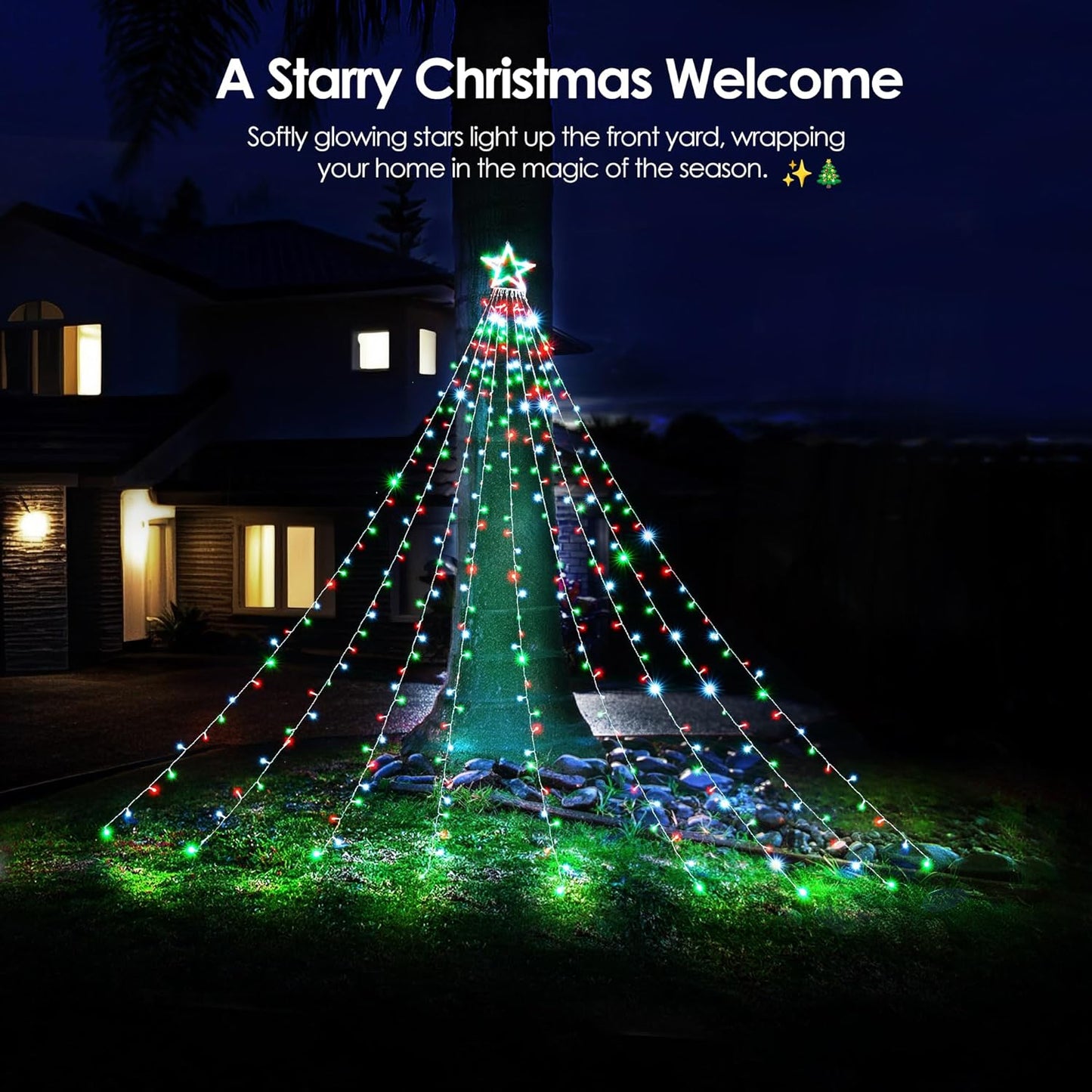 12-inch illuminated star topper crowning the waterfall effect