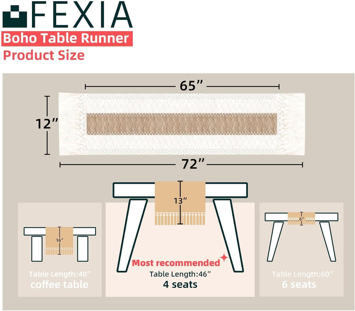12-inch width fits standard dining tables while leaving room for place settings and centerpieces