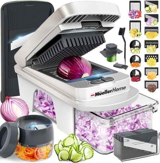 12 interchangeable blades (9 standard + 3 spiralizer) in 12-blade variants; 8-blade configuration also offered
