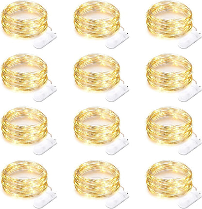 12-pack of 7-foot flexible silver wire strings with 20 mini leds each