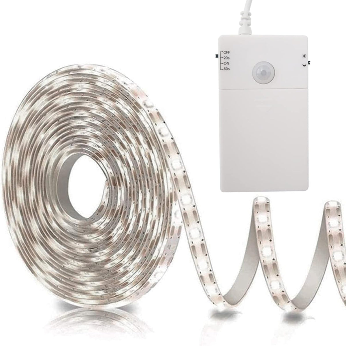 120° motion sensor with 10ft (3m) detection range and selectable 20s/60s/steady-on delay