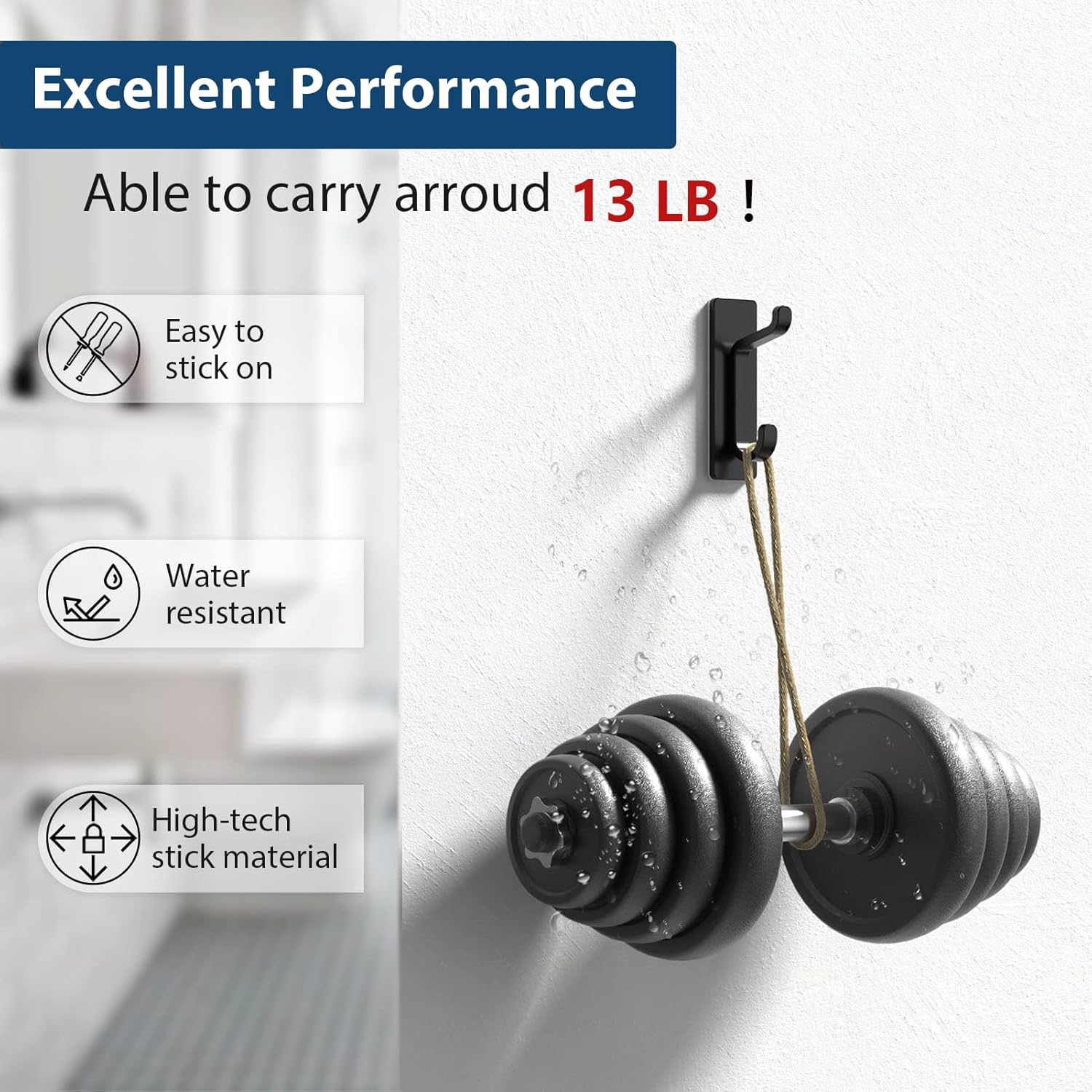 13-pound weight capacity supported by an upgraded wider base and extra-strong adhesive