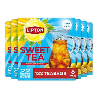 132 total tea bags across 6 family-size boxes of 22 bags