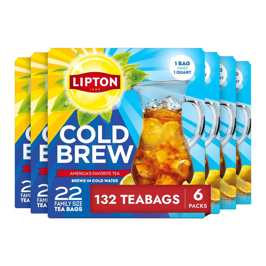 132 total tea bags in 6 family-size boxes of 22 (brews 22 quarts per box)