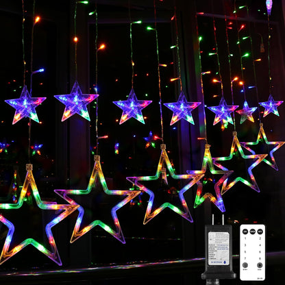 138 leds arranged as 12 stars (6 × 7.9" and 6 × 3.9") with 2 ft and 1.3 ft drop strands