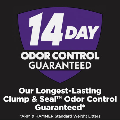14-day odor control guarantee powered by 10% more odor eliminators and arm & hammer baking soda