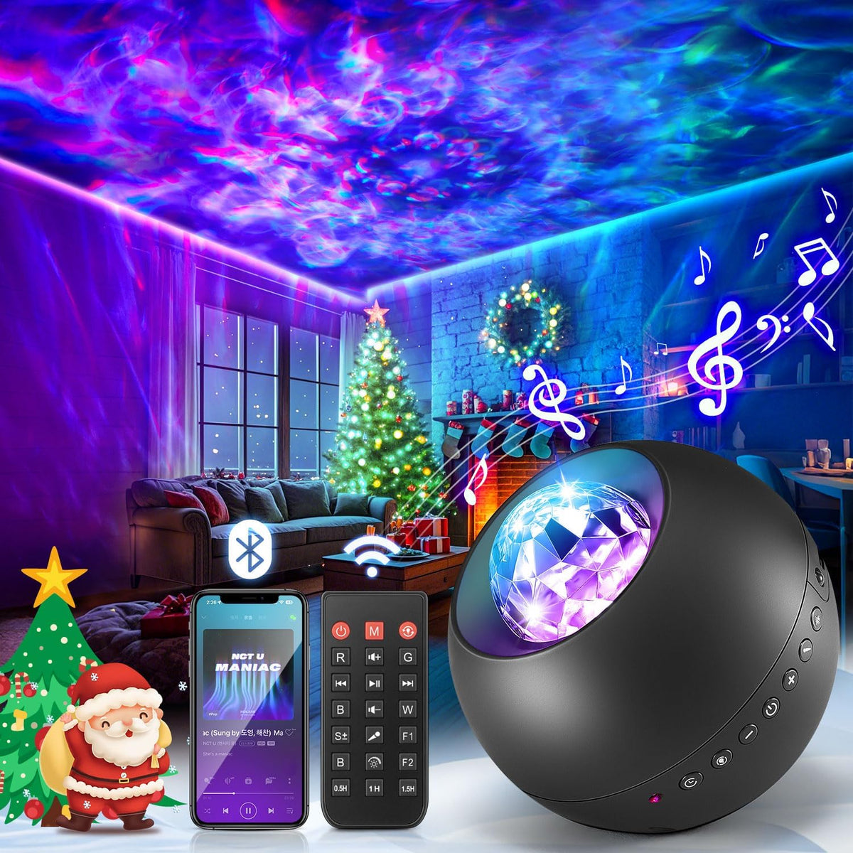 15 built-in white noise sounds including rain, ocean waves, fireplace, and nursery rhymes