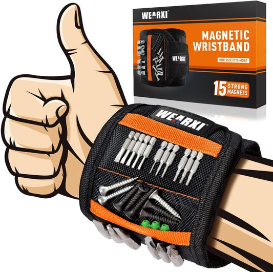 15 upgraded stronger magnets that wrap nearly the entire wrist circumference for broad item-holding capacity