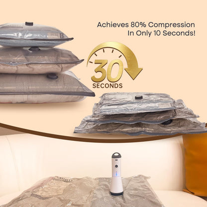 15 vacuum bags in three carry-on-optimized sizes (15.8×19.7in, 15.8×23.6in, 19.7×23.6in)