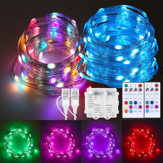 16.4ft strand with 50 led bulbs per pack (2-pack = 100 leds, 32.8ft total)