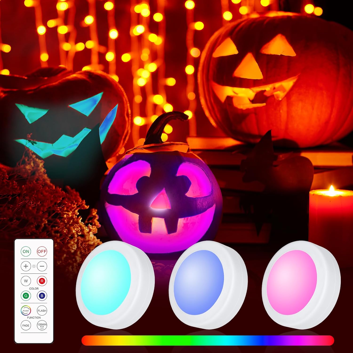 16 changeable colors with 3 light modes (constant, flash, gradient)