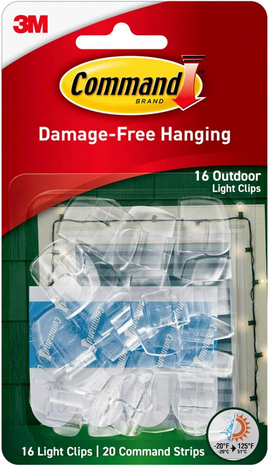 16 clear clips with 20 small command outdoor strips included per pack