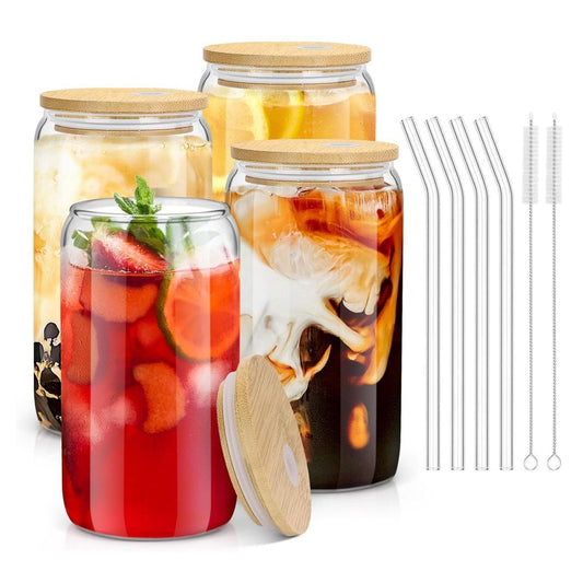 16 oz clear glass tumbler shaped like a beer can for modern drink presentation