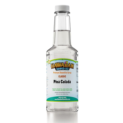 16 oz durable plastic pint bottle yielding approximately 8 six-ounce snow cones at 2 oz per serving