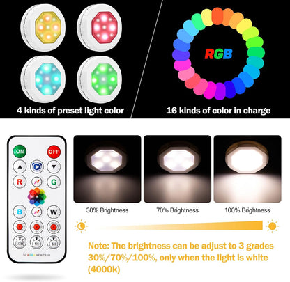 16 selectable colors across 4 dynamic modes (jump, flash, gradient, slow jump) plus warm white 3500k